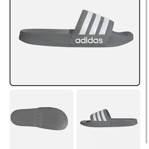 Adidas Men's ADILETTE SHOWER SLIDES Grey White 3-Stripe Size 9